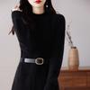 Vestido de lana para mujer, cuello redondo, color liso, largo medio, suéter con doble bolsillo, otoño e invierno, nueva camisa holgada de punto de cachemira