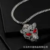 1 Collar con colgante de cabeza de leopardo con ojos rojos incrustados de diamantes tridimensionales de hip-hop europeo y americano, accesorios colgantes de personalidad de moda, colgante
