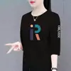 Comércio Exterior Transfronteiriço Sete-Mangas Manga Média Roupa para Mãe Meia-Idade e Idosos Camiseta Solta Tamanho Grande Top Esconde Defeitos Camiseta Emagrecedora