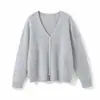Ropa única y elegante / Mezcla de lana, cachemira y seda / Cárdigan de punto cepillado, cuello en V, corte holgado, para llevar en capas