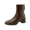 Botines de mujer de tacón alto, popular estilo nuevo de primavera y otoño, estilo británico, puntera cuadrada, tacón grueso, cremallera trasera, botas tipo Martin