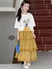 Vestido de Verão para Meninas 2026 Novo Estiloso Roupa Infantil para Meninas Mais Velhas, Conjunto de Meia-Saia de Manga Curta de Verão