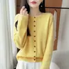 Cárdigan de Punto de Lana Pura para Mujer 2026 Nuevo Invierno Cuello Redondo Hueco Holgado Abrigo Suéter Top Versátil