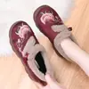 Novos Sapatos de Algodão Quentes de Inverno para Mãe, Botas Curtas, Sapatos Bordados Estilo Étnico Aveludados e Espessados, Sapatos Antiderrapantes para Mãe de Uma Perna