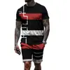 Traje de Verano Estampado Geométrico para Hombre Camiseta de Malla + Shorts Conjunto de Dos Piezas para Hombre Manga Corta Deportivo Ligero