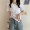 Camiseta de Manga Corta con Dobladillo Irregular para Mujer, Top Corto de Verano, Top Casual de Color Sólido, Ropa para Mujer al por Mayor