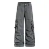 Calça cargo reta desconstruída plissada multi-bolsos estilo americano para homens e mulheres, calça versátil e moderna de perna larga, casual, solta, de marca para o outono