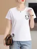 Panda dos desenhos animados hot stamping pescoço redondo algodão mercerizado Novo plus size meia manga emagrecendo 24 primavera e verão nova camiseta feminina de manga curta