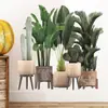 Pegatinas de Pared con Macetas de Plantas Tropicales Verdes Nuevas Transfronterizas para Dormitorio, Sala de Estar, Entrada, Decoración de Embellecimiento de Paredes del Hogar