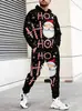 Conjunto de Moletom com Capuz e Calça de Moletom para Outono e Inverno de Natal, Venda Quente na Amazon, com Estampa 3D para Esportes Casuais