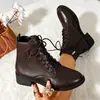 Comercio electrónico transfronterizo, talla grande, nueva colección otoño/invierno 2026, botines estilo Martin con tacón grueso, moda británica para mujer, cremallera lateral, con cordones