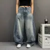 Jeans de foice desconstruído da moda de rua americana para homens e mulheres, novo estilo casual com corte tridimensional e silhueta de perna larga