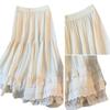 Foto Real Dulce Mori Retro Malla Encaje Costuras Falda Larga de Algodón Falda Interior Falda Base