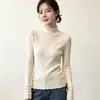 Tricô feminino com gola alta franzida em camadas, suéter elegante para outono e inverno