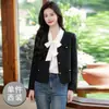 Chaqueta Corta de Cuello Redondo Estilo Chanel, Adecuada para Primavera y Otoño, Elegante y a la Moda, Blazer Top Profesional para Mujer de Manga Larga Adelgazante