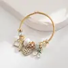 Heming Bisutería Panjia Dora Acero Inoxidable Simple Corazón de Perlas Aleación de Cereza Colgante Pulsera para Mujeres