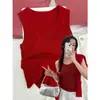 Chaleco de Punto Europeo Rojo Blanco con Tirantes para Mujer, Ropa Exterior de Verano, Cubre Brazo, Ajustado, Parte Inferior Estilo Spice Girl