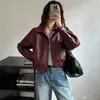 Chaqueta de cuero corta, holgada, de hombros caídos y con cuello, estilo coreano. Vintage, versátil, simple y adecuado para el commuting en primavera y otoño, ideal para personas menudas