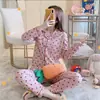 Pijama para Mujer Primavera y Otoño Nuevo cárdigan de manga larga con pantalones traje de casa dulce de dibujos animados para dama