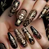 Fundo Preto Unhas Longas de Ballet Douradas Moda Europeia e Americana Venda Quente Unhas Postiças Atacado Estilo Ins Unhas Usáveis Removíveis