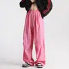 Pantalones Cargo Fluorescentes Verdes Estilo Americano Dopamina Retro Secado Rápido Cordón Unisex Holgados Casual Paracaídas Pierna Ancha