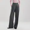 Calça Social Cinza Ampla de Corte Reto para Mulheres, Design Outono e Inverno 2026, Calça Casual Ampla de Tencel com Duas Pregas Estendida