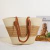 Nuevo Bolso de Paja Simple Versátil Bolso de Hombro de Gran Capacidad Bolso de Playa Tejido a Rayas Bolso de Cubo para Mujer