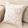 Almofada Jacquard de Veludo Estilo Vintage Cremoso para Sofá Sala de Estar Almofada de Costas Luxo Leve Retro Travesseiro de Cabeceira Pousada Folhas