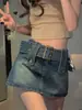 Falda de mezclilla talla extra para mujer, primavera/verano, de cintura alta, adelgazante, estilo dulce y fresco de chica popular, minifalda, falda ajustada, falda pantalón