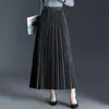 Saia plissada da moda para mulheres, novo estilo outono 2026, saia longa de cintura alta elástica em A, saia casual moderna que afina