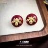 Pendientes Ancola Rojo de Lujo Ligero Aguja de Plata, Pendientes de Botón con Forma de Corazón con Goteo de Aceite de Alta Gama para Otoño e Invierno, Pendientes Elegantes y de Clase