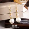 Ganchos para Orejas Retro Franceses de Corazón con Circonita y Perla Pendientes Largos Elegantes y Versátiles con Borlas Pendientes de Diseño Nicho para Mujeres