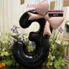 Balão de Aniversário Novo Número Preto Laço Rosa Balão de Filme de Alumínio Decorações de Cena para Festa de Aniversário de Princesa