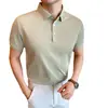 2026 Verão Novo Masculino Sem Costura Seda Gelada Fina Polo com Gola Tecido de Nylon de Secagem Rápida Camiseta de Manga Curta