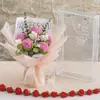 Rosa de flor artificial finalizada com caixa, buquê de crochê de lã de flor artificial tecido à mão para presente de feriado de amigos