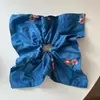 Goma para el pelo cuadrada vintage azul floral para mujer, liga para la parte trasera de la cabeza que no daña el pelo, accesorio para coleta baja