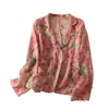 Foto Real de Verão Anti-Sol Casual Moda Solto Retrô Floral Petite Versátil Ultra-Fino Ramie Manga Longa Conjunto