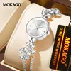 Relógio Feminino de Luxo de Alta Qualidade Moka Pulseira de Cobre Exquisita Cravejada com Diamantes Relógio Pulseira Flor Cruzada Compacto à Prova d'Água Gradiente Relógio de Quartzo