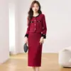 Novo Conjunto Vermelho de Noivado para Mulheres, Primavera e Outono, Conjunto de Saia de Duas Peças de Luxo Leve