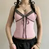 Amazon Verano Nuevo Europeo y Americano Top de Tirantes con Estampado de Leopardo Patchwork Y2K con Lazo, Top Sexy de Moda Ajustado sin Espalda