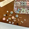Decorações de Unhas Tendência 12 Compartimentos Strass para Unhas Flor Rosa Gelo Transparente Laço Pérola Strass Redondo Strass de Fundo Plano para Unhas Postiças
