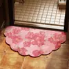 Tapete de Chão Semicircular com Borda Ondulada Floral Vintage Tapete Absorvente Floral Fresco para Banheiro Tapete Antiderrapante para Entrada
