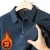 Camisa polo masculina grossa, sem costura, com forro de fleece, novo estilo de inverno, business casual, camiseta de manga longa quente, camada base