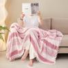 Manta Jacquard Colorida Catiônica Multifuncional, Manta Decorativa com Pompons para Sofá de Quarto, Manta para Soneca no Escritório