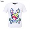 Psy Venta al por Mayor Marca Americana de Moda Cho Bun Camiseta Colorida Calavera Conejo Degradado Estampado de Letras Estilo de Pareja Manga Corta Ny