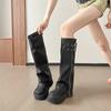 Botas Longas Outono/Inverno 2026 para Mulheres Baixas, Botas de Montaria com Forro de Lã, Elegantes Botas Altas Largas com Solado Espesso para Aumentar a Altura para Mulheres