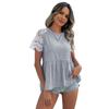 Estação Independente da Amazon Transfronteiriça 2024 Novo Verão Blusa Solta Renda Franzida Costura Camiseta de Manga Curta