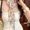 Pañuelo de Seda Floral Estilo Pastoral con Cinturón para Mujer, Pañuelo Triangular Delgado para Decorar Faldas, Accesorio para la Cintura, Corbata de Cuello, Pañuelo para la Cabeza