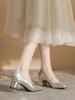 Zapatos Mary Jane de Tacón Grueso para Mujer 2025 Otoño Nuevo Superficie Suave Boca Baja Punta Cuadrada con Falda Versátiles Zapatos de Mujer de Tacón Medio