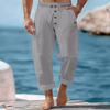 Pantalones de playa americanos de primavera y otoño de Amazon Independent Station, de algodón y lino, de color liso, holgados, con cordón y botones, informales, para hombre